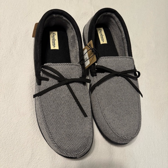 Dearfoams Men's Size Large 11-12 Black and Gray Herringbone Loafer Slippers NWT - Picture 5 of 9
